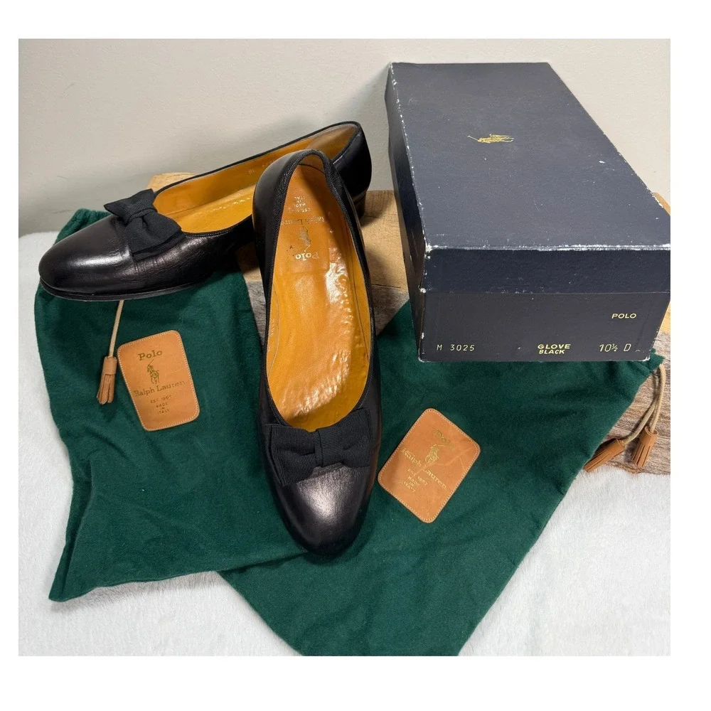 Polo Ralph Lauren Mens Black Leather Opera Pumps Formal Bow Loafers 10.5 D Italy
